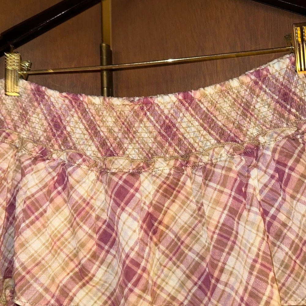 Free People Layered Tiered Maxi Long Gingham Plaid Skirt in Pink and Cream - Picture 6 of 7